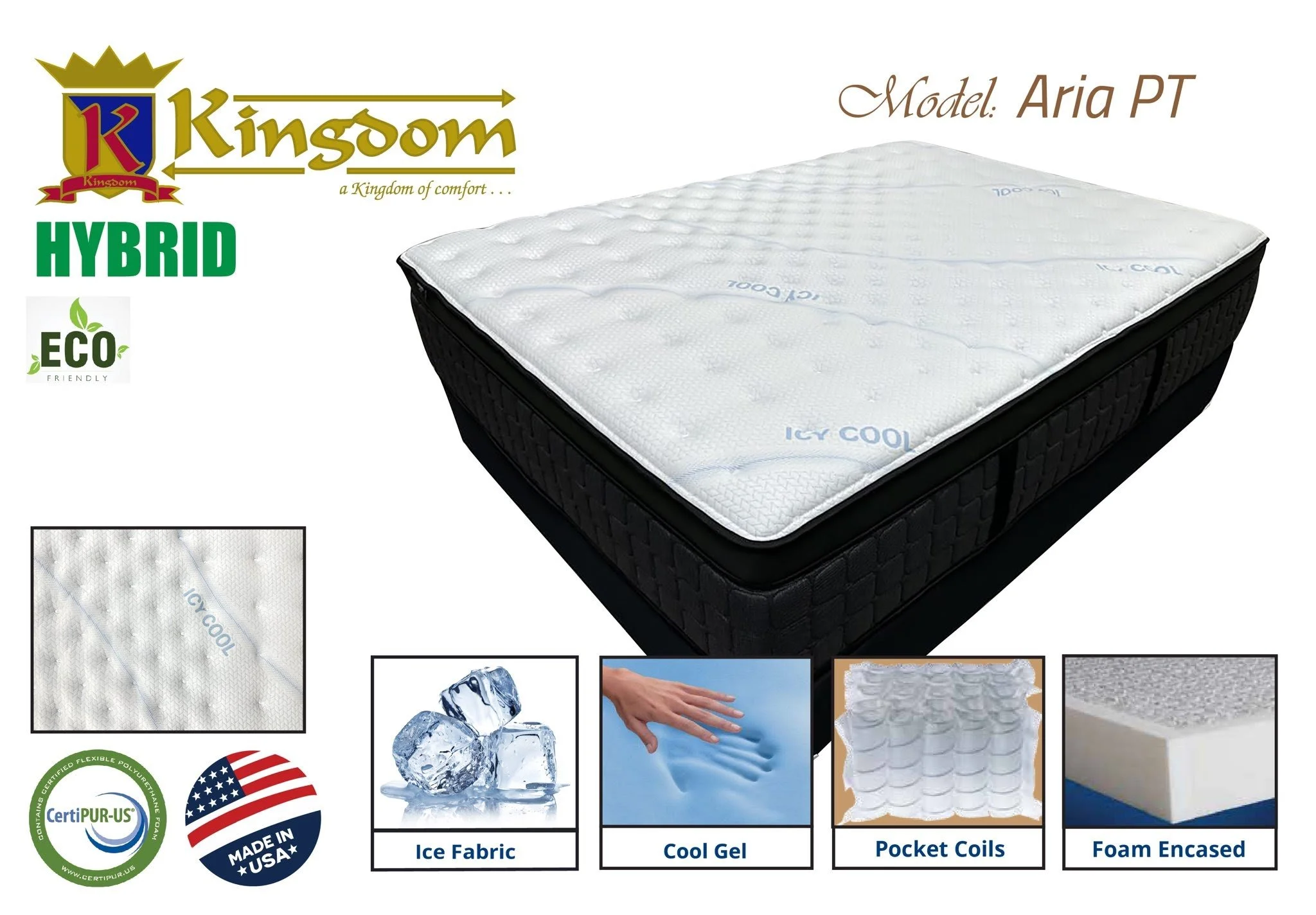 15 inch Hybrid Mattress and Boxspring Set | Cooling Gel | Ice
